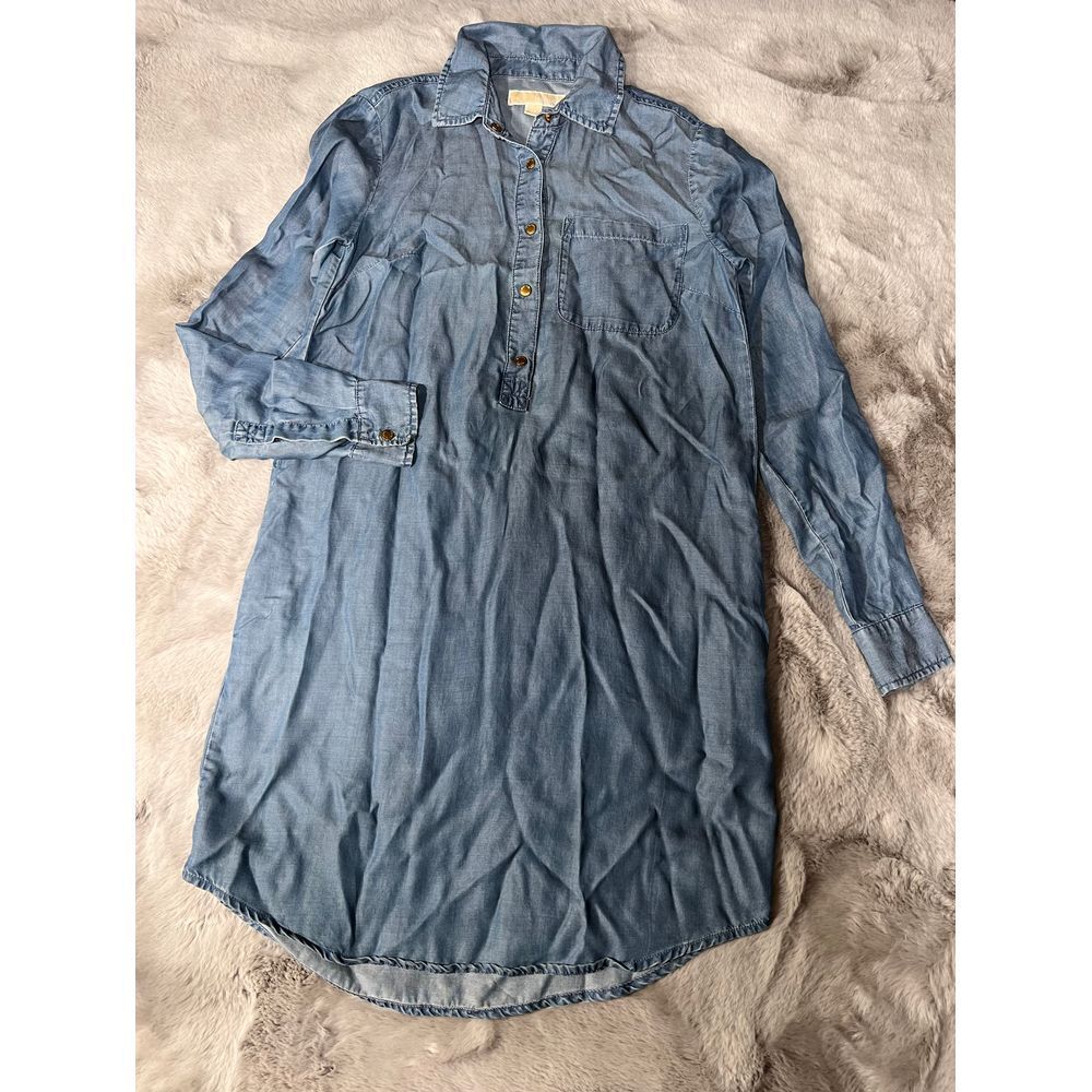 Michael Kors Denim Shirt Dress Long Sleeve Casual XS - Picture 2 of 16